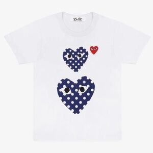 Comme Des Garçons Play Double Heart Polka Dot T-Shirt White